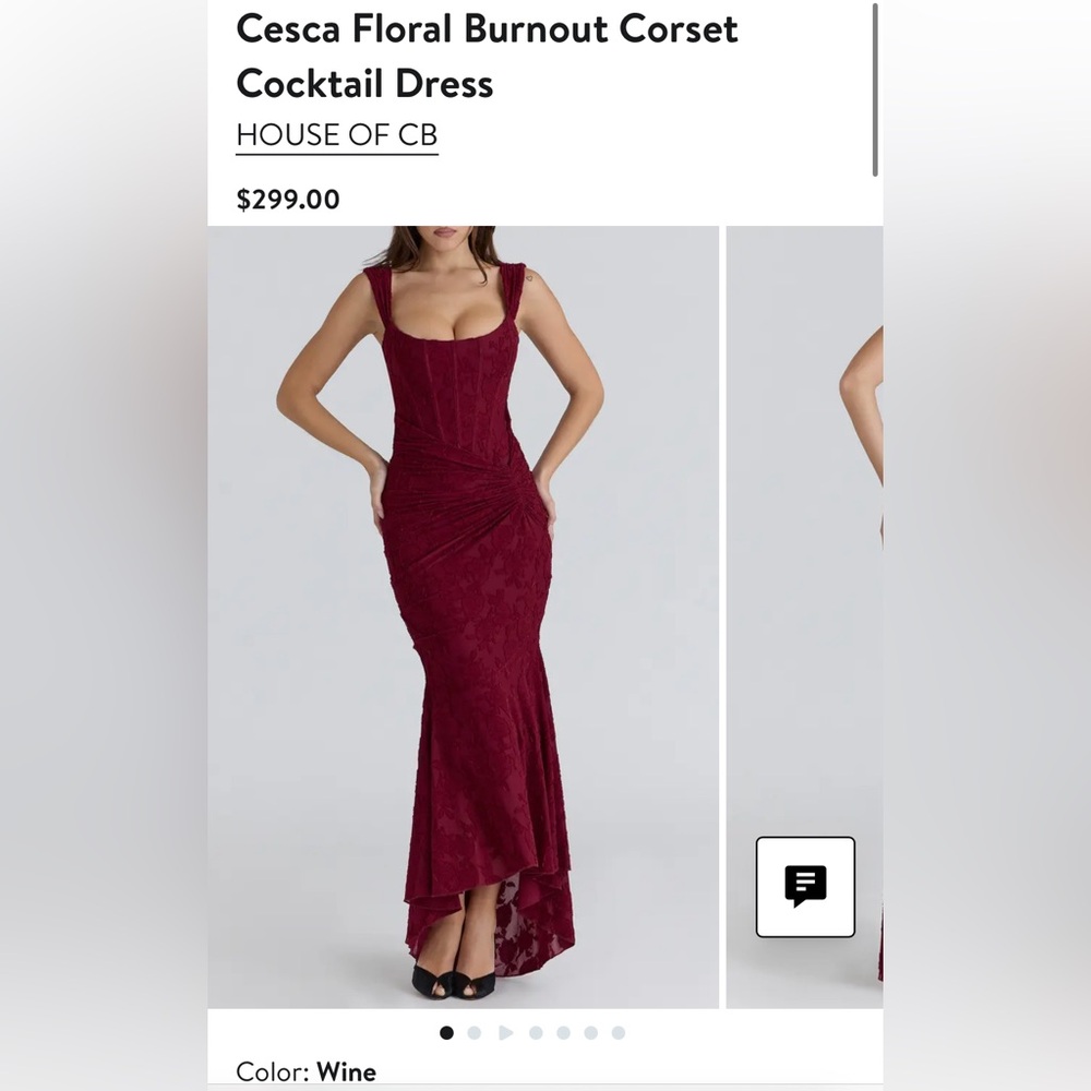 House of CB Wine Floral Burnout Corset Maxi Dress